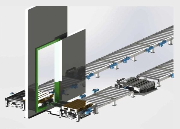 Conveyor linje med automatiske dør og portåbning 